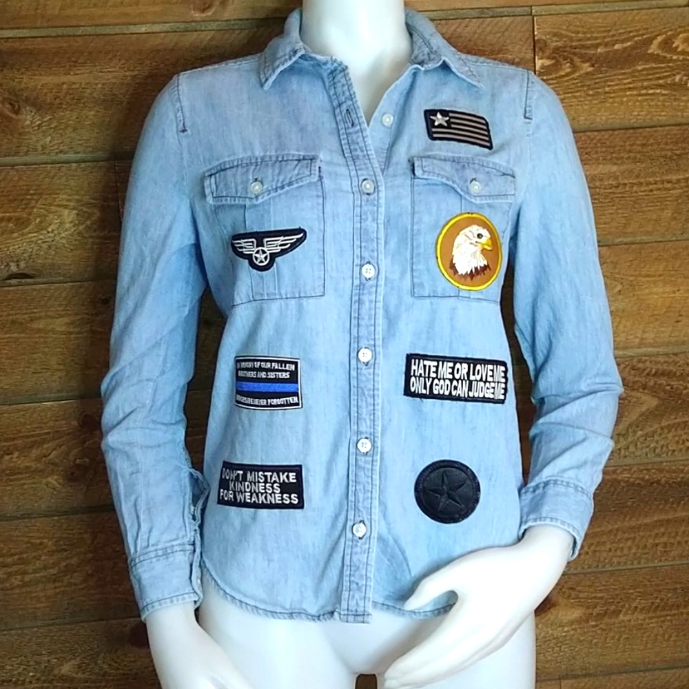 Customized Patch Forever 21 Long Sleeve Denim Top